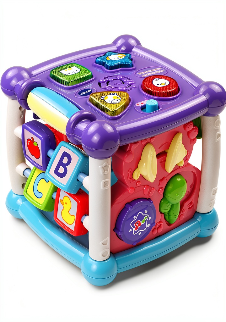 VTech Activity Cube showing multiple play sides on a colorful mat