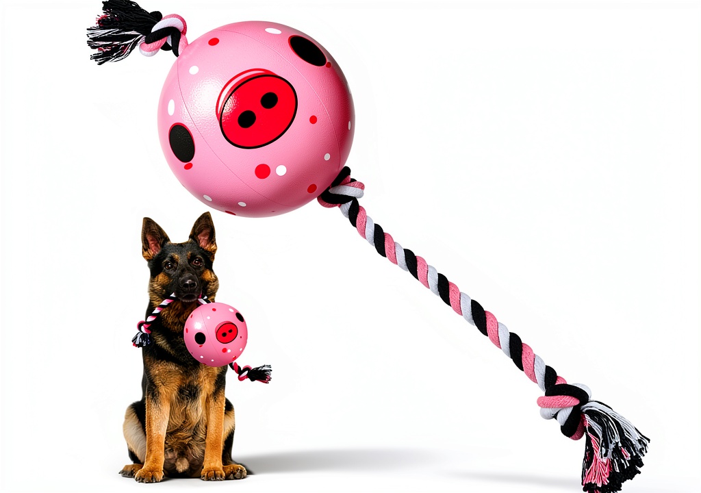 QDAN Dog Rope Toy Interactive Play Training Soccer Ball on a grassy yard