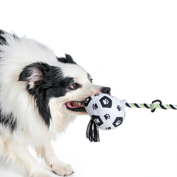 QDAN Dog Rope Toys Interactive Soccer Ball Durable Cotton-1