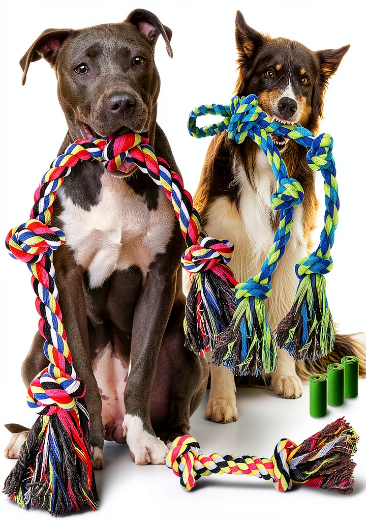 Unboxing Forfon Dog Rope Toys Set Durable Chew Dental Care Large Dogs on a wooden floor