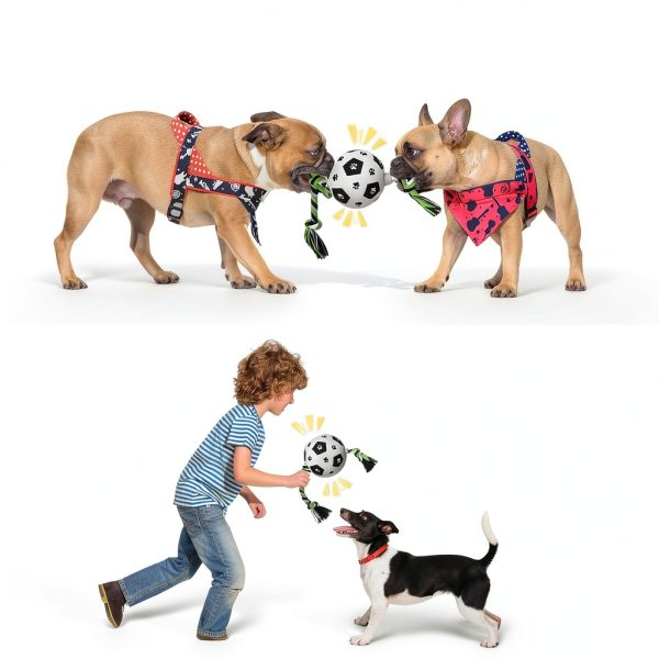 QDAN Dog Rope Toys Interactive Soccer Ball Durable Cotton-7