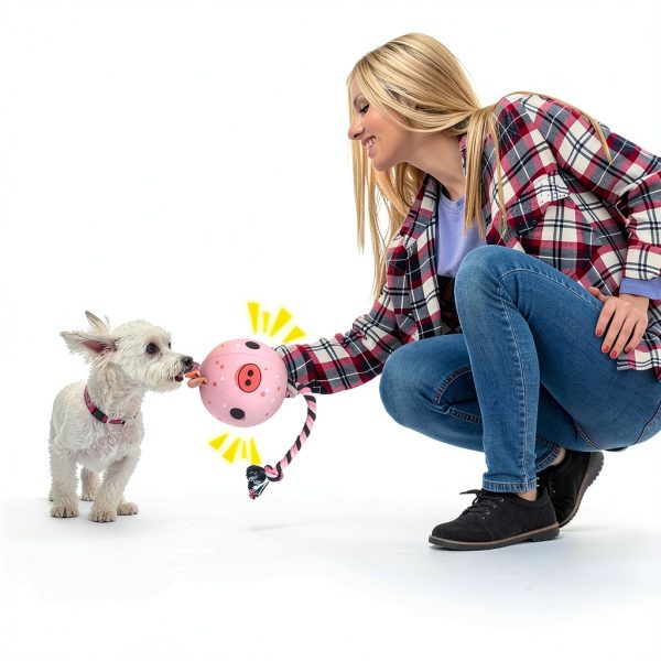QDAN Dog Rope Toy Interactive Play Training Soccer Ball-2