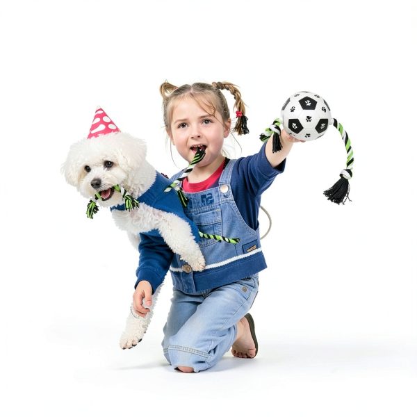 QDAN Dog Rope Toys Interactive Soccer Ball Durable Cotton-2