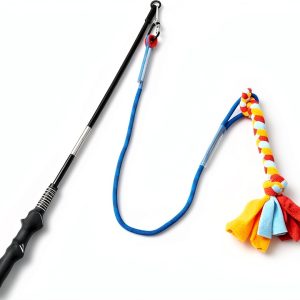 Dewonch Dog Flirt Pole Stainless Steel Rope Toy Exercise-0