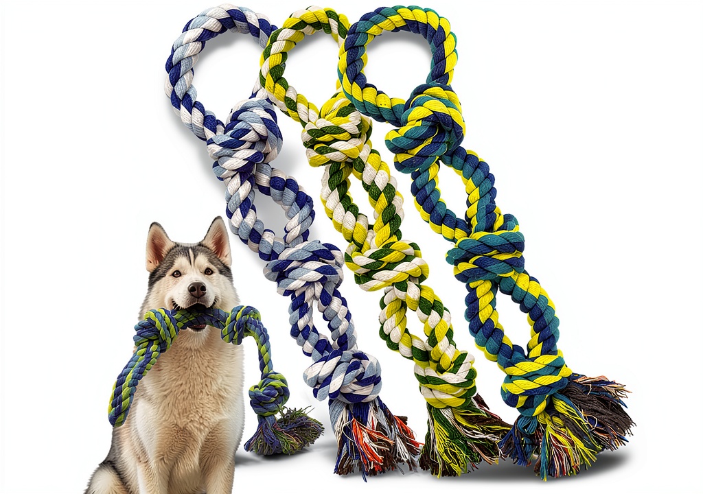 Rocfish dog rope toys in multicolor with knots for tug of war