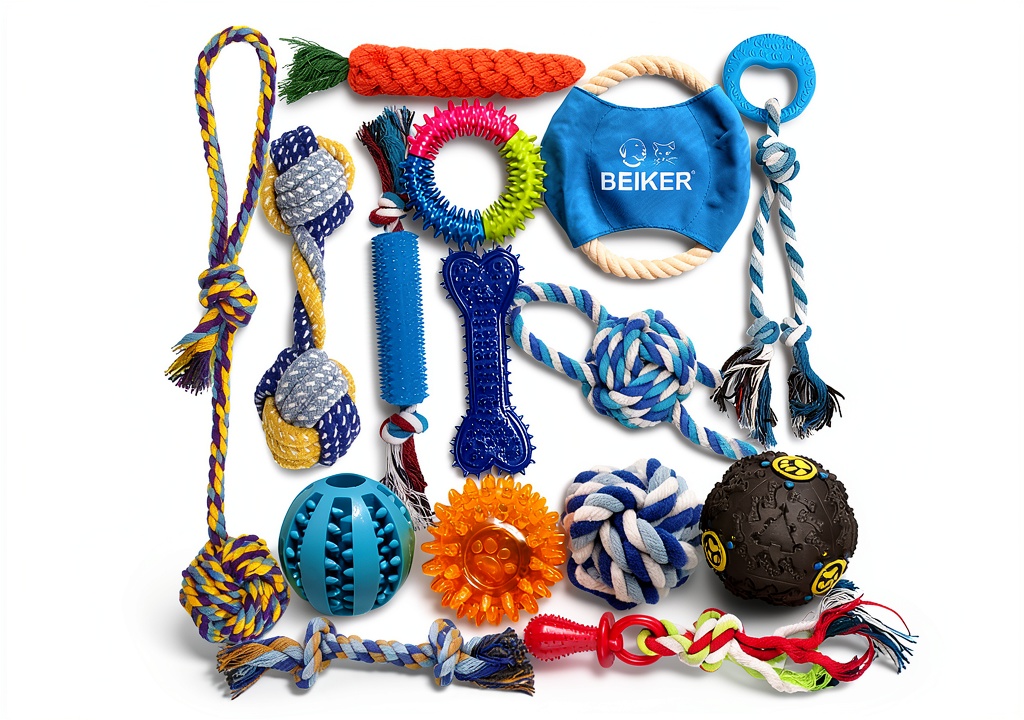 Beiker 15-pack dog toys displayed on a grassy field
