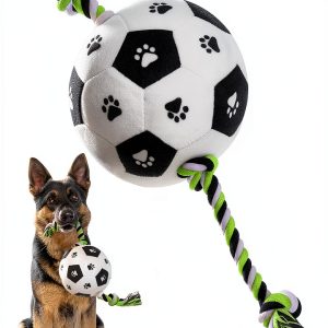 QDAN Dog Rope Toys Interactive Soccer Ball Durable Cotton-0